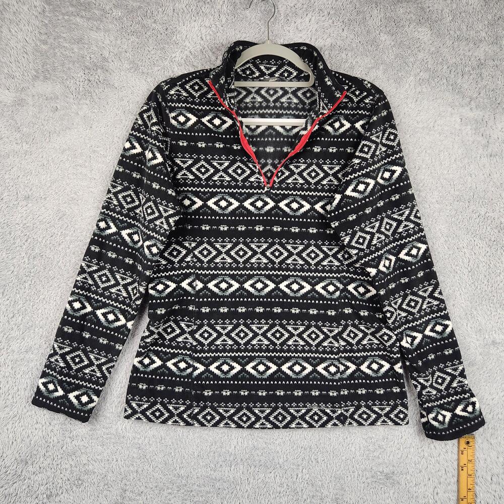 Eddie Bauer Sweater Womens Medium Black Fair Isle Fleece 1/4 Zip Pullover Gorp